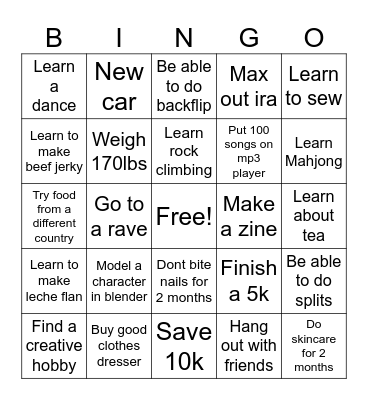 New Year Bingo Card
