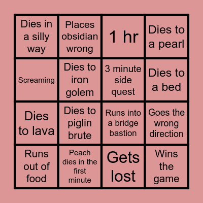 Peach Speedruns, oh god Bingo Card