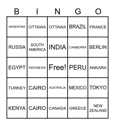 World Geography Bingo Card