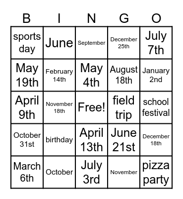 When Is Your Birthday? Bingo Card