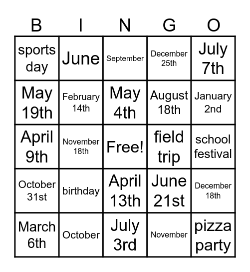 When Is Your Birthday? Bingo Card