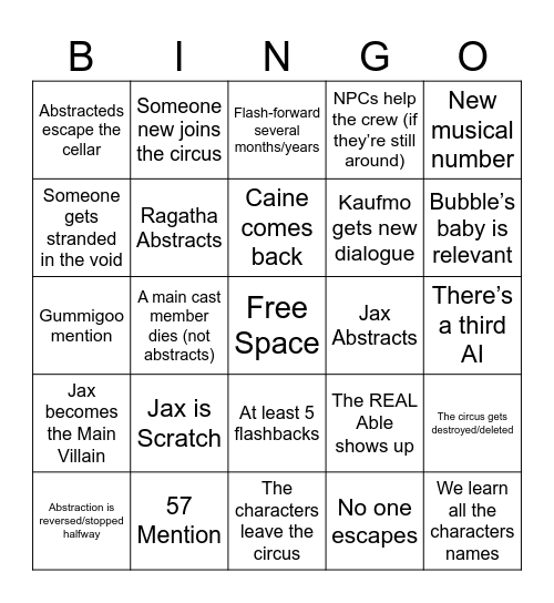 TADC Finale Bingo! Bingo Card