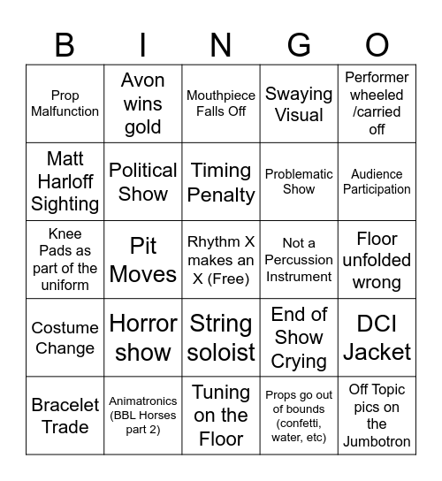 WGI Bingo Card