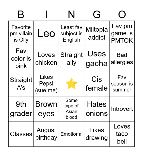 How much do we have in common Bingo Card