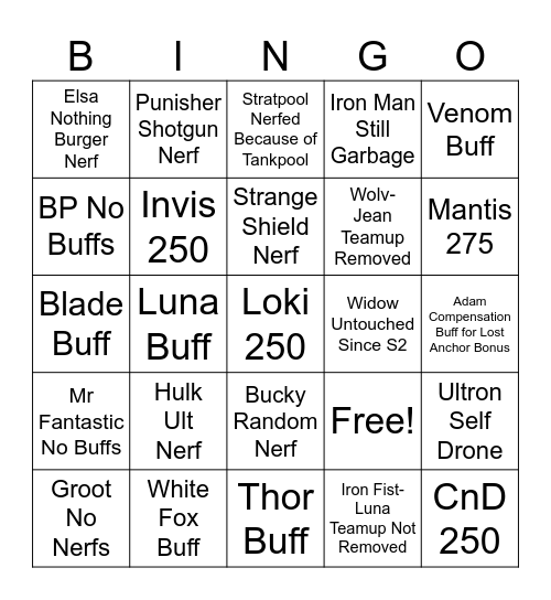 S7.5 Predictions Bingo Card