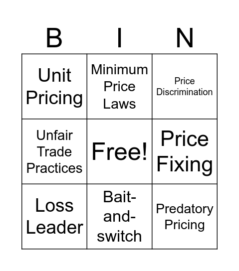 Government Regulations Vocab! Bingo Card