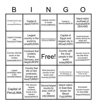 World Geography Bingo Card