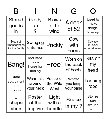 Best in the West Cowboy Bingo Card