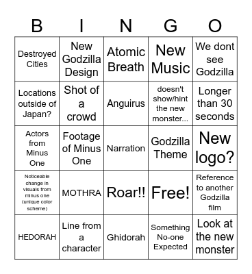 Minus Zero Teaser Bingo Card