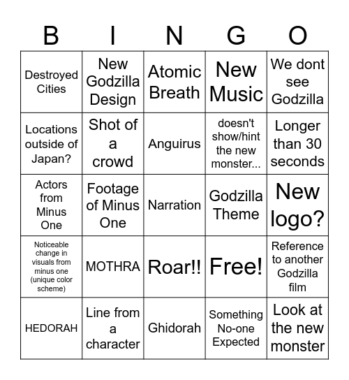 Minus Zero Teaser Bingo Card