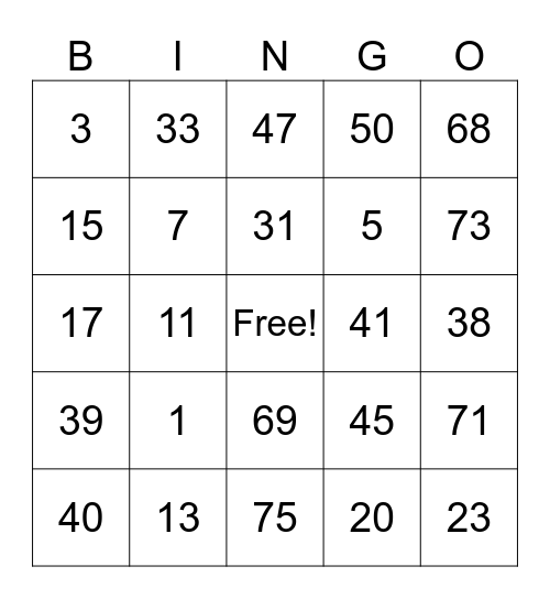 Untitled Bingo Card