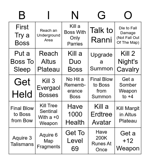 Elden Ring Bingo Card