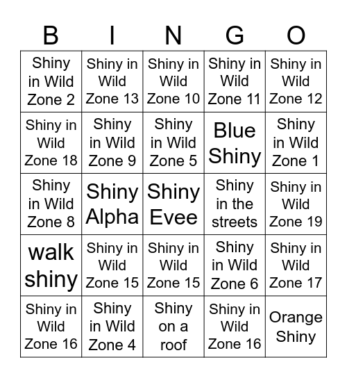 POKÉMON LEGENDS: Z-A SHINY BINGO Card