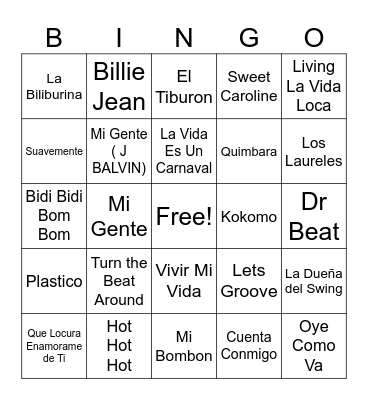 MUSICAL BINGO SPANGLISH Bingo Card