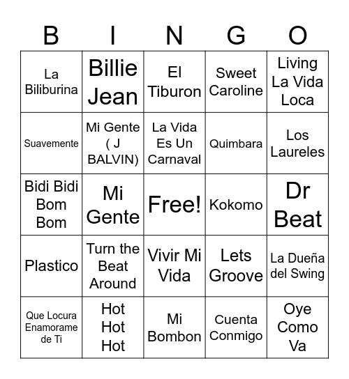 MUSICAL BINGO SPANGLISH Bingo Card