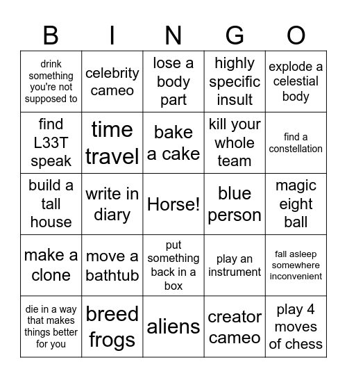 Homestuck Any Game Bingo Card