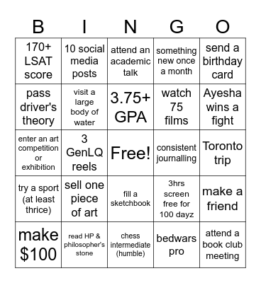 2026 Bingo Card