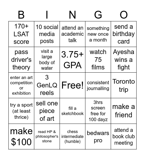 2026 Bingo Card