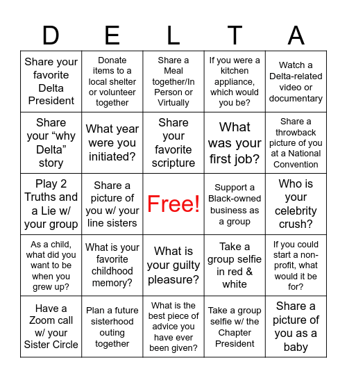 Delta Bingo Card