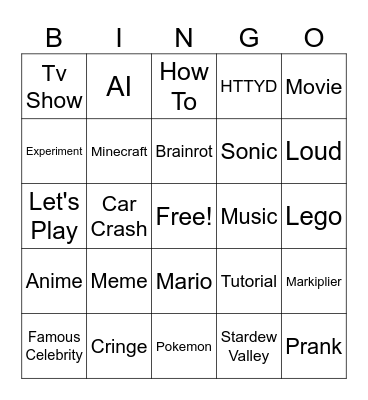 Youtube Bingo Card