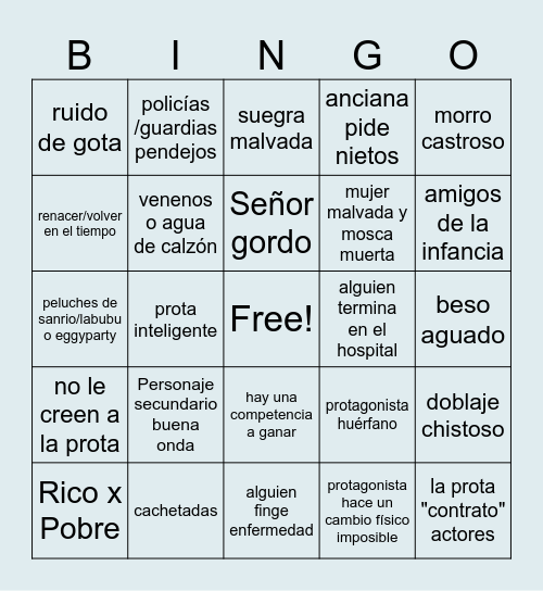 Bingo de novelas chinas Bingo Card