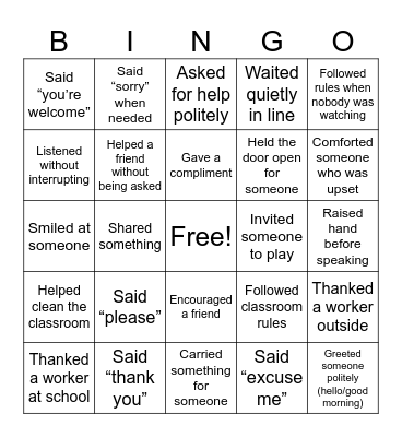 Kindness Bingo Card