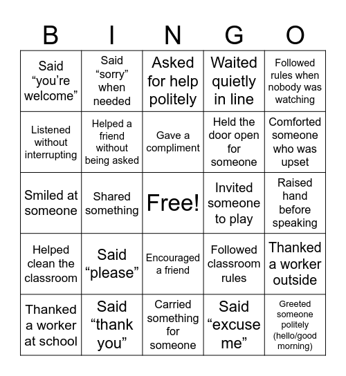 Kindness Bingo Card