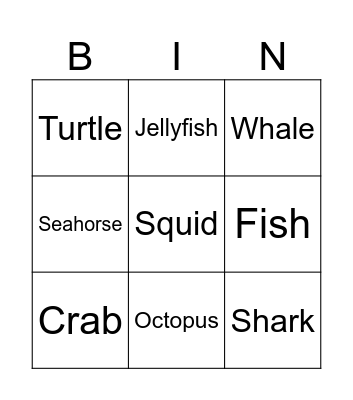 Sea Animals Bingo Card