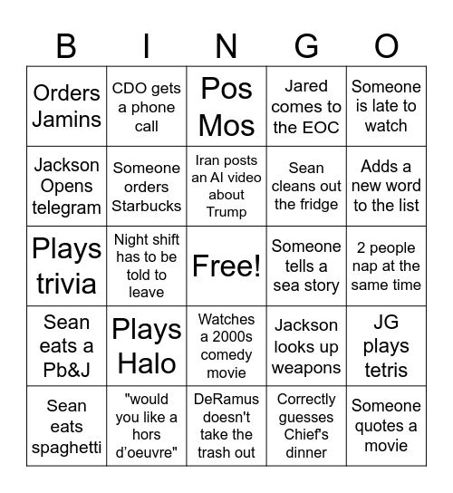 EOC Bingo Card