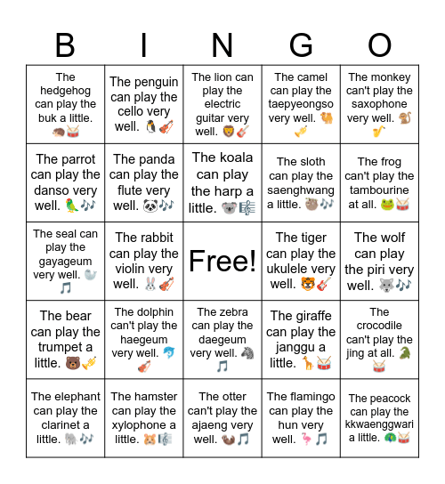 B6 L15 The cat can play the piano very well. 🐱🎹 Bingo Card