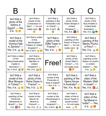 B11 L5 Isn't that a photo of the Acropolis in Greece? — Yes, it is. 🏛️😊 Bingo Card