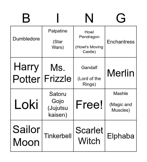 . ݁₊ ⊹ . ݁˖ . ݁Touch of Magic . ݁₊ ⊹ . ݁˖ . ݁ Bingo Card