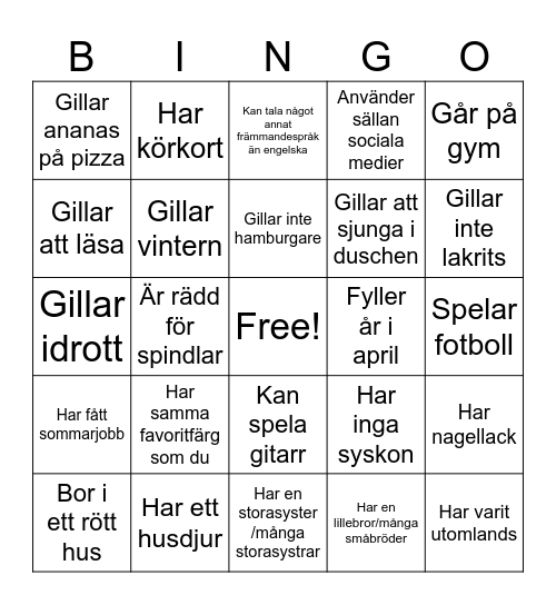 VEM ÄR DU? Bingo Card