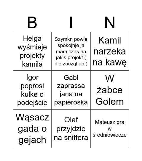 Bigno Bingo Card