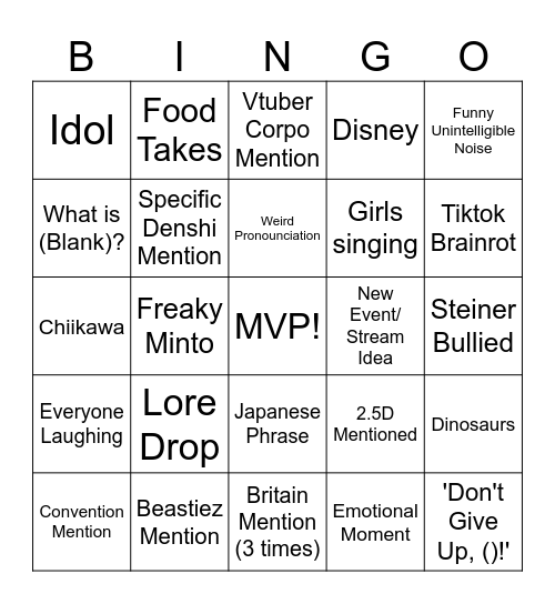 Densetsu Podcast Bingo Card
