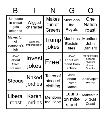 Friendly Jordies Live Bingo Card