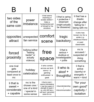 Otome Game Bingo Card