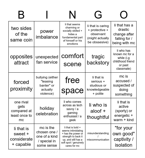 Otome Game Bingo Card
