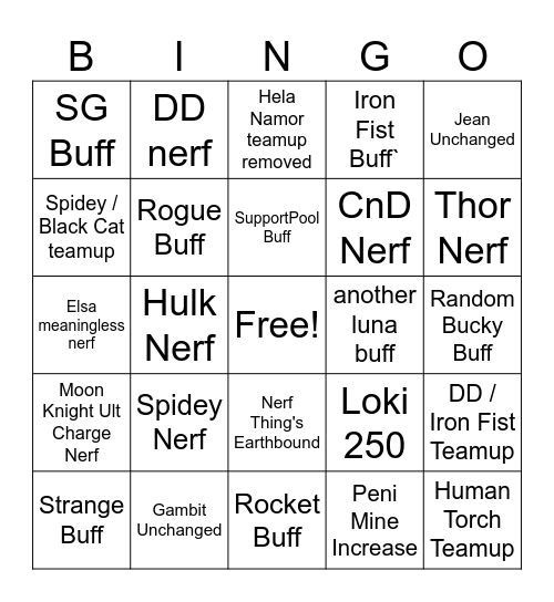 Season 7.5 Bingo Card