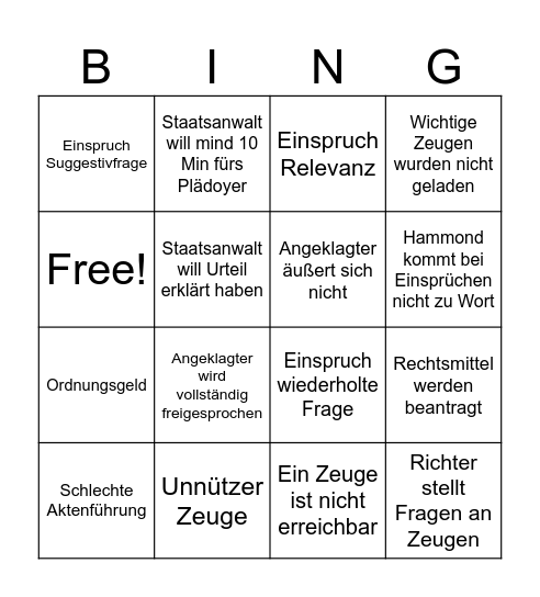 RP Gericht Bingo Card