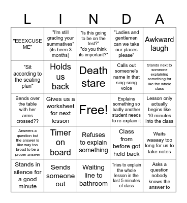 ms linda bingo Card