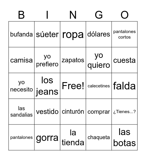 De compras Bingo Card