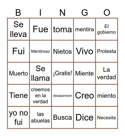 Somos Unidad 16 Bingo Card