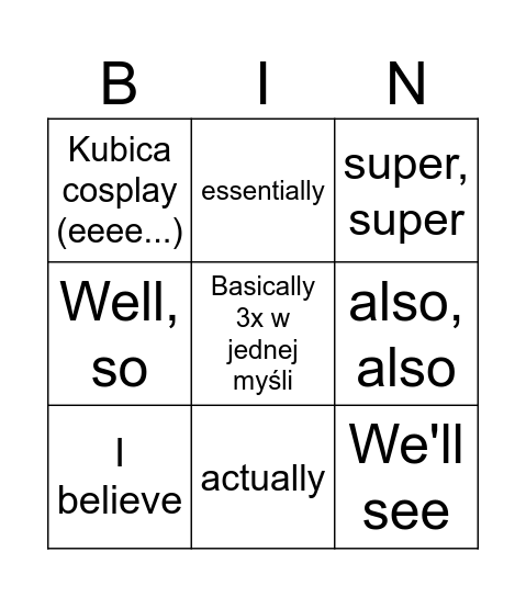 eeeee Bingo Card