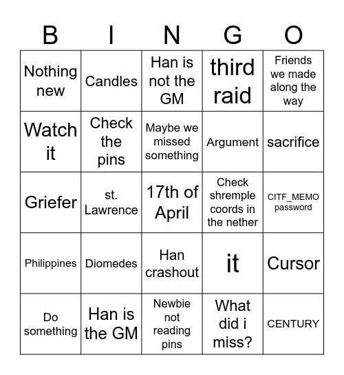 Filian ARG Bingo Card