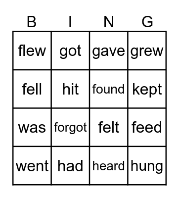 Irregular Verbs GIA2 Bingo Card