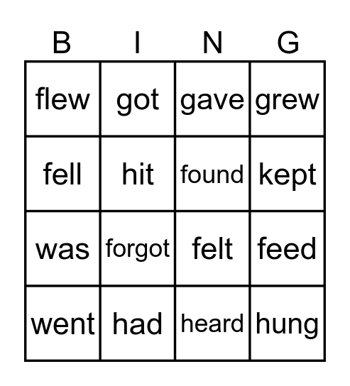 Irregular Verbs GIA2 Bingo Card