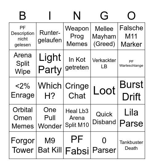 Reclear Bingo Card