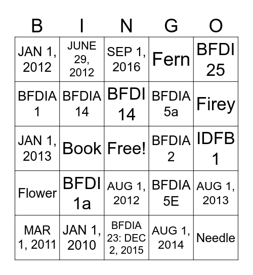 Pencil in the past Bingo Card