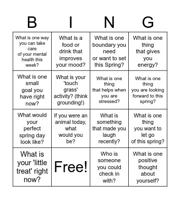 Springtime Bingo!! Bingo Card